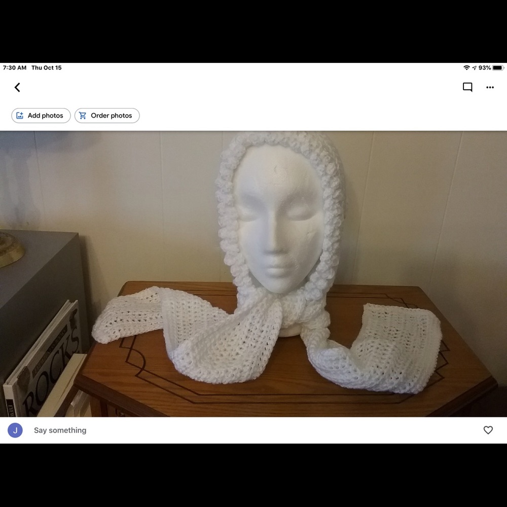 Hood with attached scarf